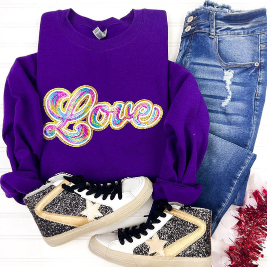 PREORDER: Sequin Patch Rainbow Love Sweatshirt