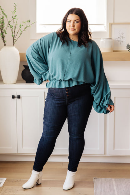 Winging It Ruffle Detail Top in Teal